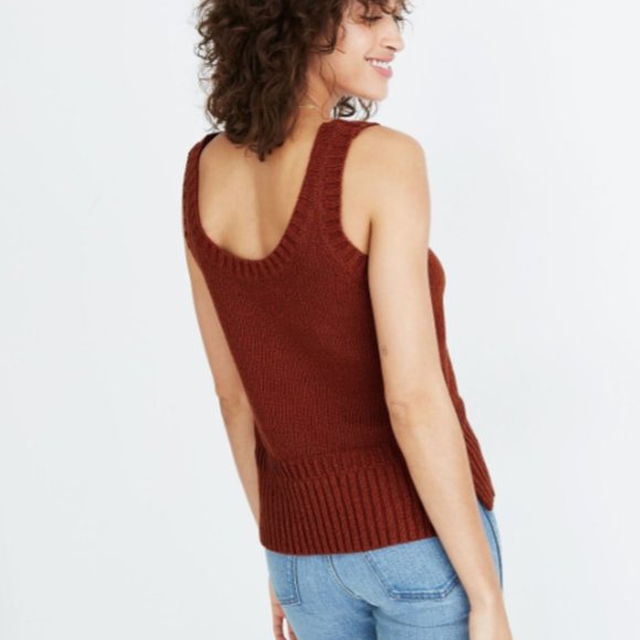 Madewell Minton Double Scoop Neck Boho Festival Neutral Knit Sweater Tank Top-S - Picture 15 of 15